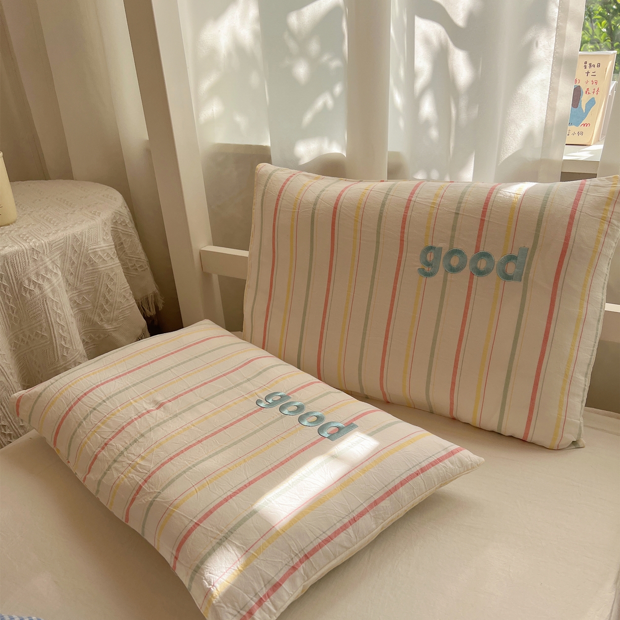 91家纺网 家纺一手货源 找家纺 丽涵家纺 2025新款全棉纯棉色织水洗棉刺绣婴幼儿童枕套枕套单件单枕套-儿童款 韵律-粉