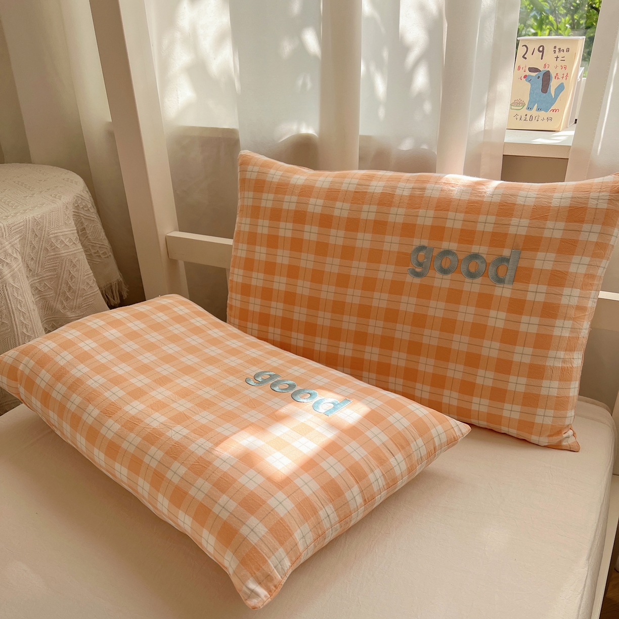 91家纺网 家纺一手货源 找家纺 丽涵家纺 2025新款全棉纯棉色织水洗棉刺绣婴幼儿童枕套枕套单件单枕套-儿童款 尚格-橘