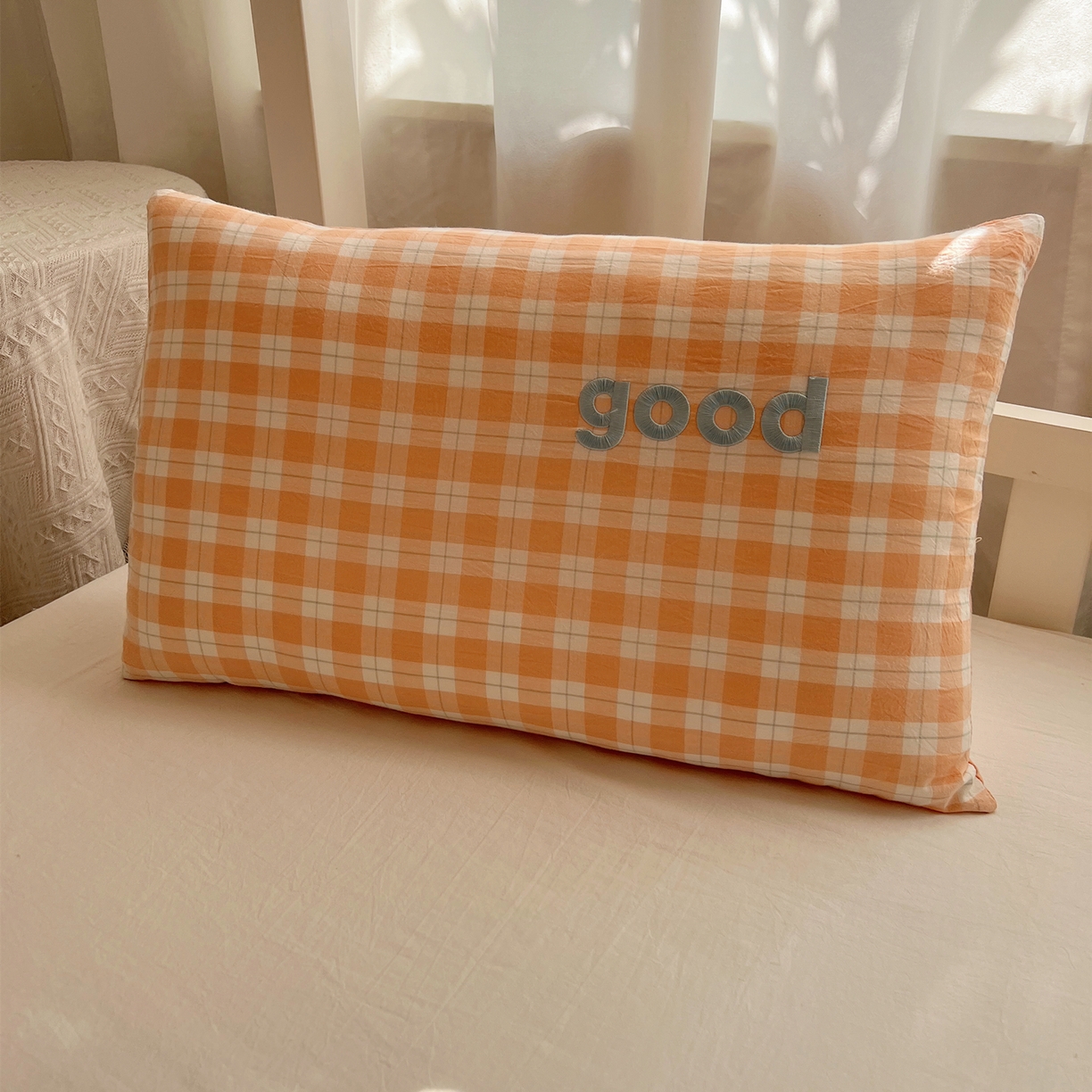 91家纺网 家纺一手货源 找家纺 丽涵家纺 2025新款全棉纯棉色织水洗棉刺绣婴幼儿童枕套枕套单件单枕套-儿童款 尚格-橘