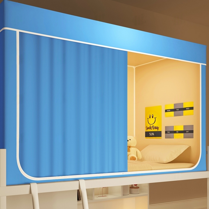 91家纺网 家纺一手货源 找家纺 宅部落 2025新款学生床帘宿舍上下铺床帘式强遮光学生蚊帐-纯色系列 纯色-天蓝色