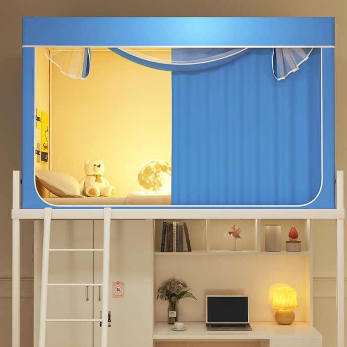 91家纺网 家纺一手货源 找家纺 宅部落 2025新款学生床帘宿舍上下铺床帘式强遮光学生蚊帐-纯色系列 纯色-天蓝色