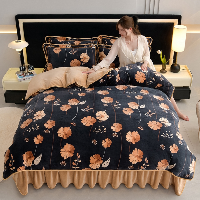 91家纺网 家纺一手货源 找家纺 （总）诺梵家纺 2025新款8斤加厚保暖金貂绒牛奶绒印花四件套