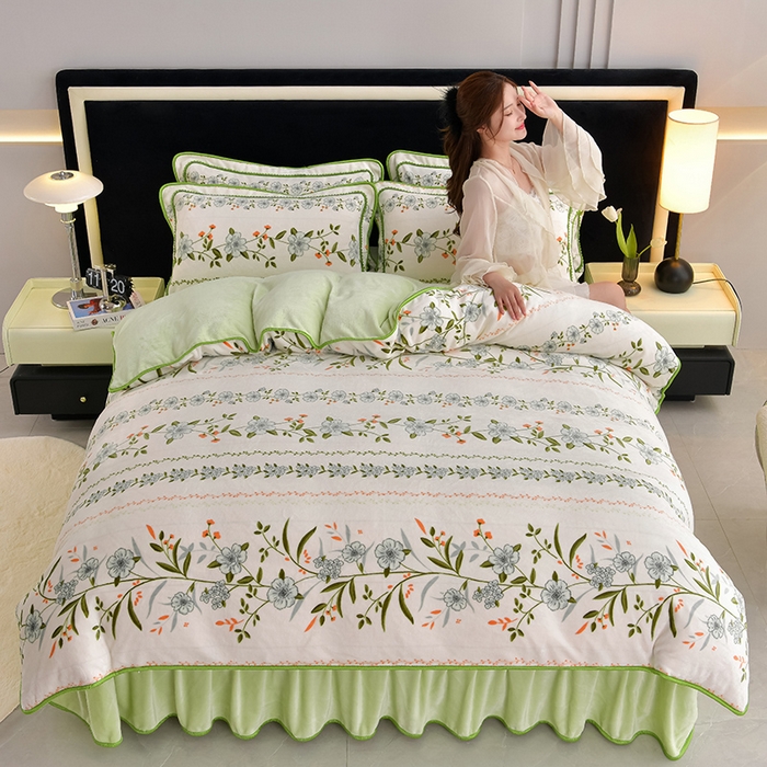 91家纺网 家纺一手货源 找家纺 （总）诺梵家纺 2025新款8斤加厚保暖金貂绒牛奶绒印花四件套