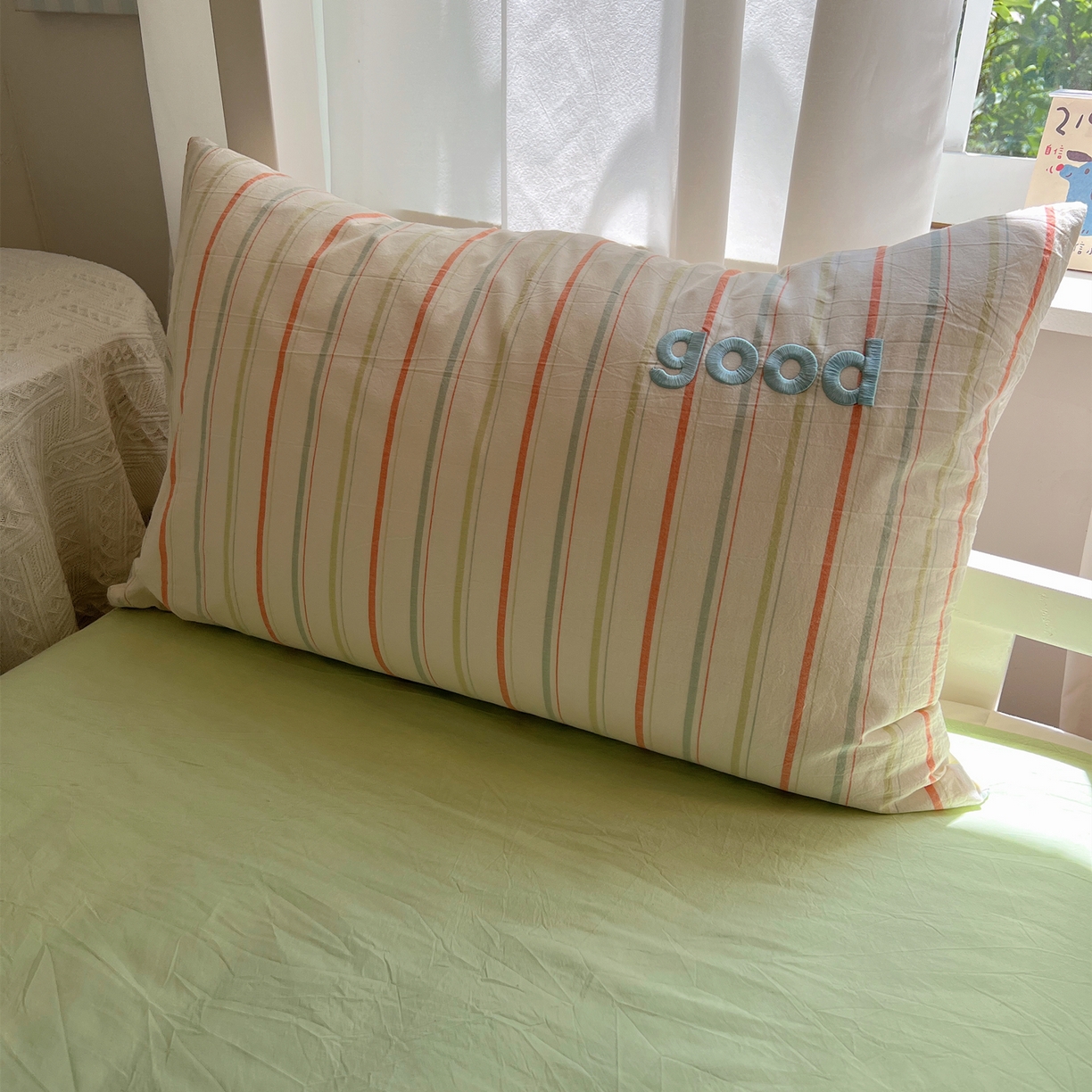 91家纺网 家纺一手货源 找家纺 丽涵家纺 2025新款全棉纯棉色织水洗棉刺绣单品枕套枕套单件单枕套-常规单人款 韵律-绿