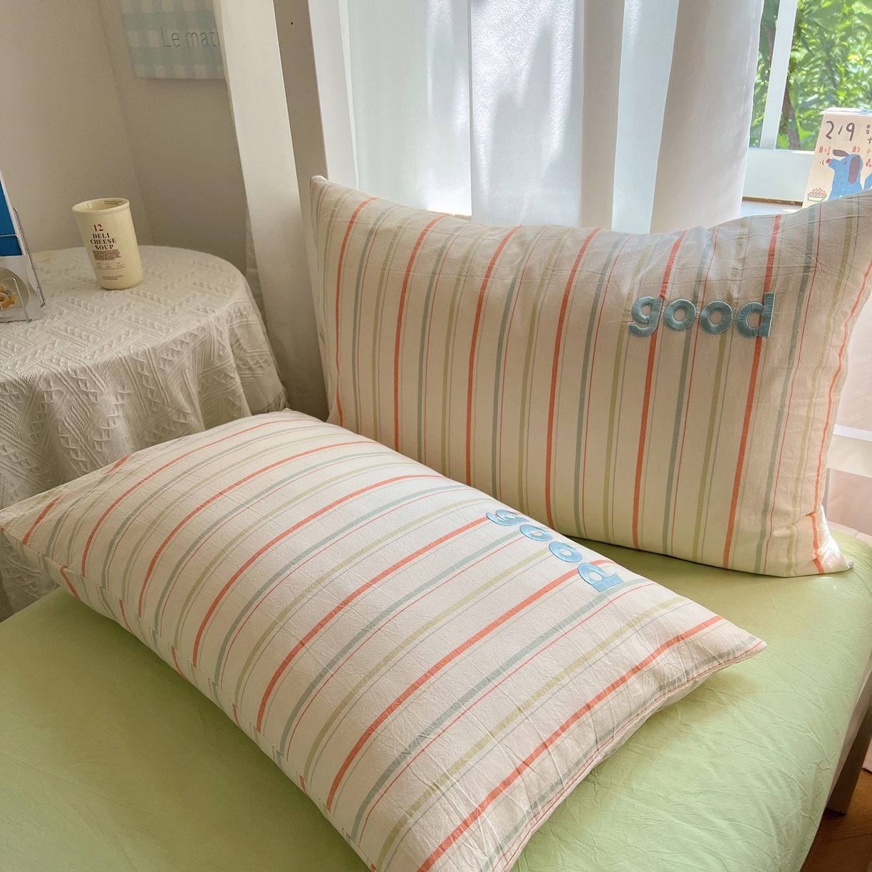 91家纺网 家纺一手货源 找家纺 丽涵家纺 2025新款全棉纯棉色织水洗棉刺绣单品枕套枕套单件单枕套-常规单人款 韵律-绿