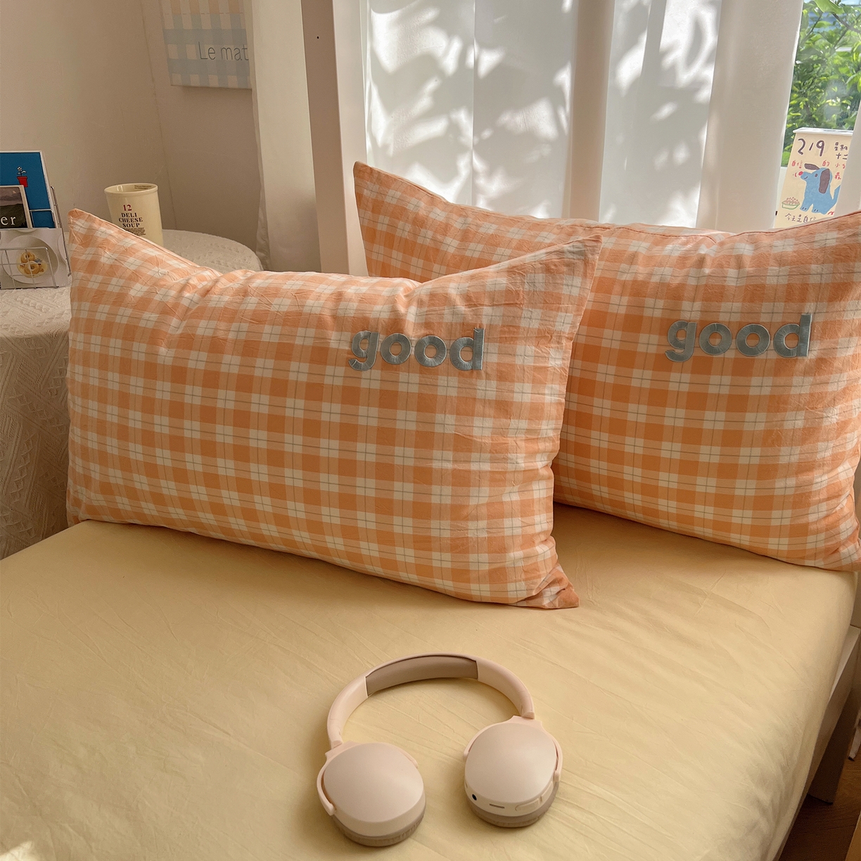 丽涵家纺 2025新款全棉纯棉色织水洗棉刺绣单品枕套枕套单件单枕套-常规单人款 尚格-橘