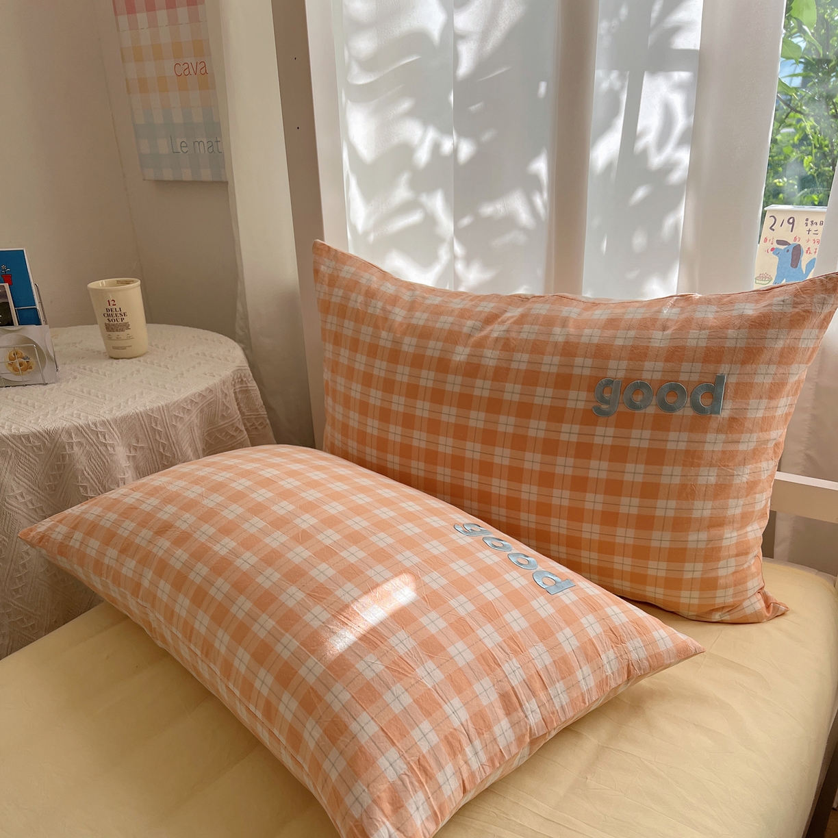 91家纺网 家纺一手货源 找家纺 丽涵家纺 2025新款全棉纯棉色织水洗棉刺绣单品枕套枕套单件单枕套-常规单人款 尚格-橘