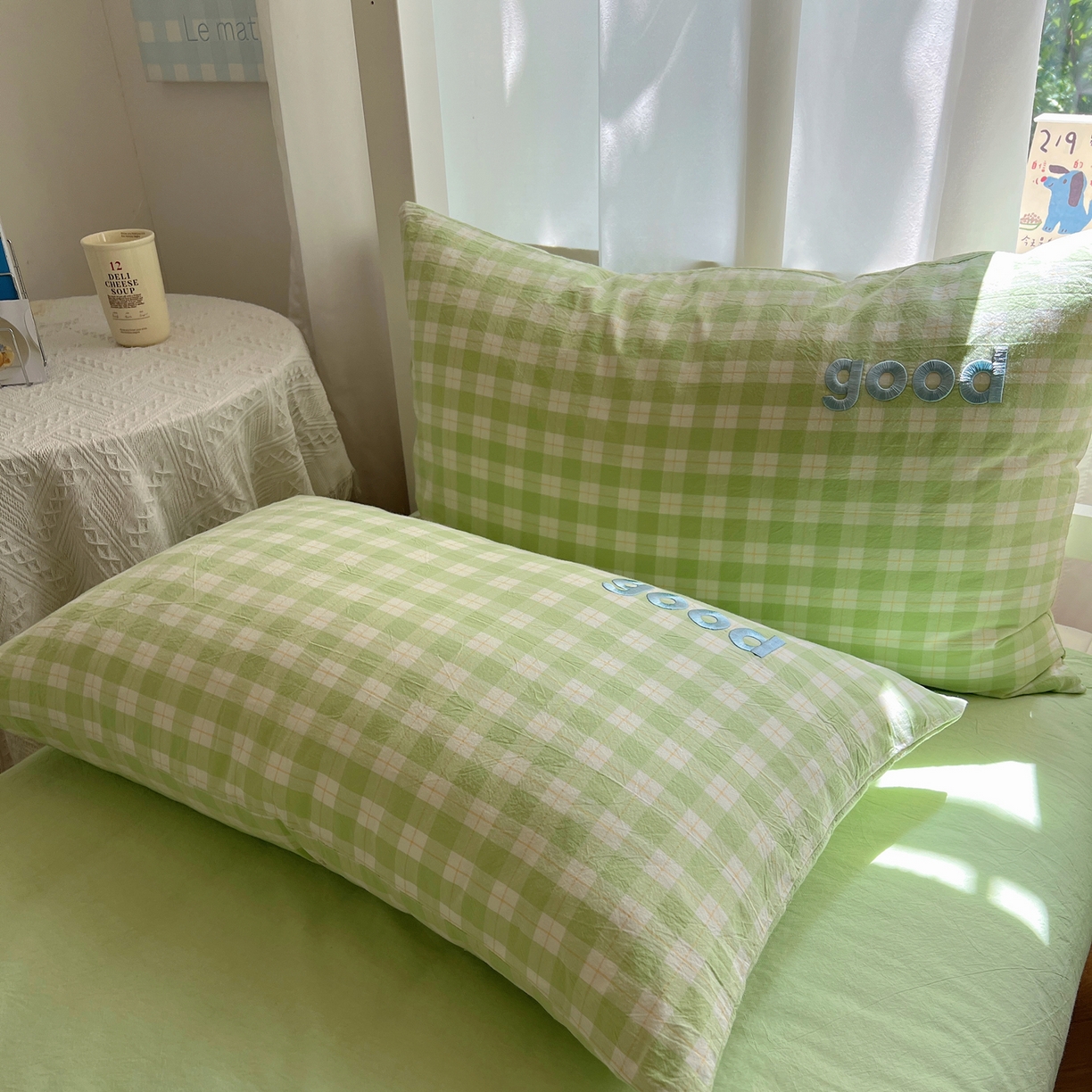 91家纺网 家纺一手货源 找家纺 丽涵家纺 2025新款全棉纯棉色织水洗棉刺绣单品枕套枕套单件单枕套-常规单人款 尚格-绿