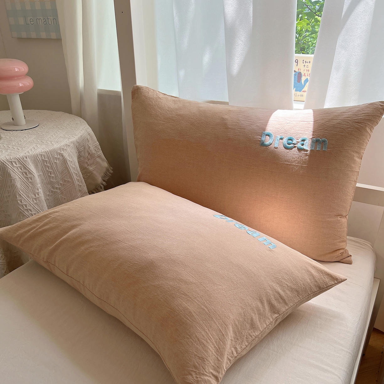 91家纺网 家纺一手货源 找家纺 丽涵家纺 2025新款全棉纯棉色织水洗棉刺绣单品枕套枕套单件单枕套-常规单人款 好梦-咖