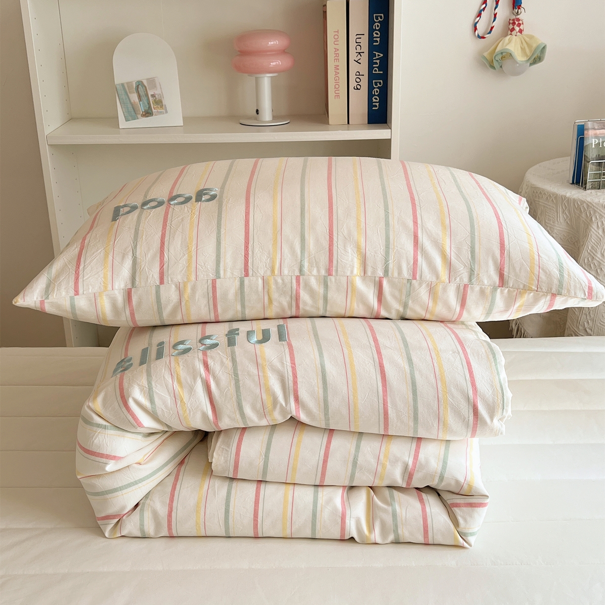 91家纺网 家纺一手货源 找家纺 丽涵家纺 2025新款全棉纯棉色织水洗棉刺绣单品枕套枕套单件单枕套-常规单人款 韵律-粉