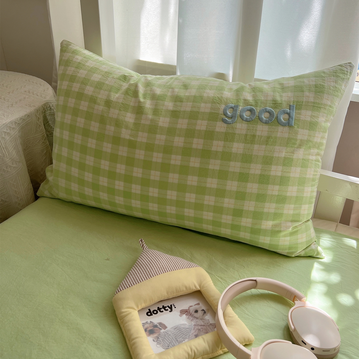 91家纺网 家纺一手货源 找家纺 丽涵家纺 2025新款全棉纯棉色织水洗棉刺绣单品枕套枕套单件单枕套-常规单人款 尚格-绿