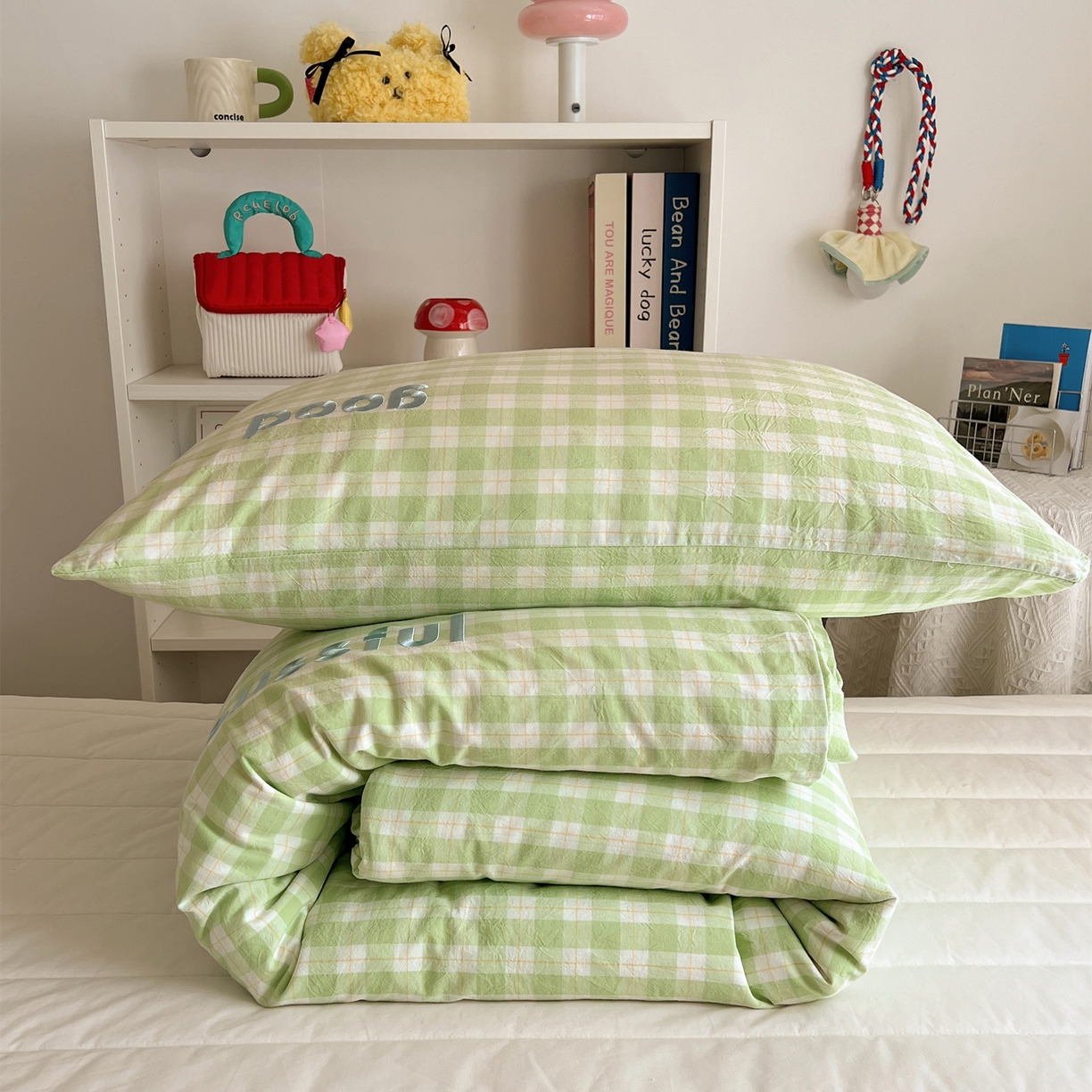 91家纺网 家纺一手货源 找家纺 丽涵家纺 2025新款全棉纯棉色织水洗棉刺绣单品枕套枕套单件单枕套-常规单人款 尚格-绿