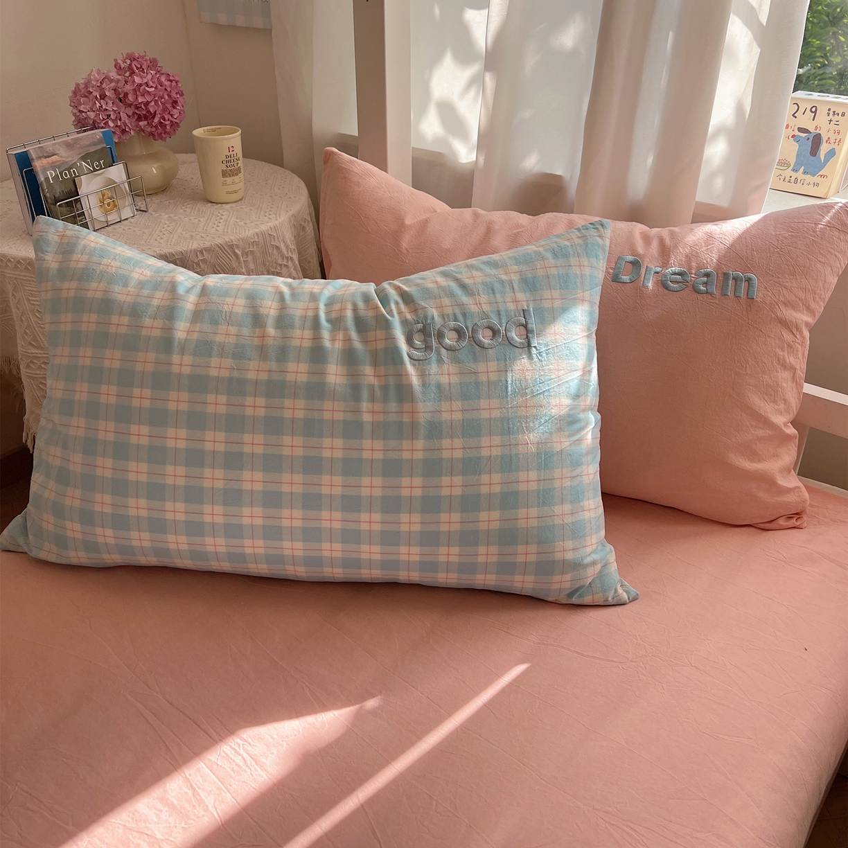 91家纺网 家纺一手货源 找家纺 丽涵家纺 2025新款全棉纯棉色织水洗棉刺绣单品枕套枕套单件单枕套-常规单人款 尚格-蓝