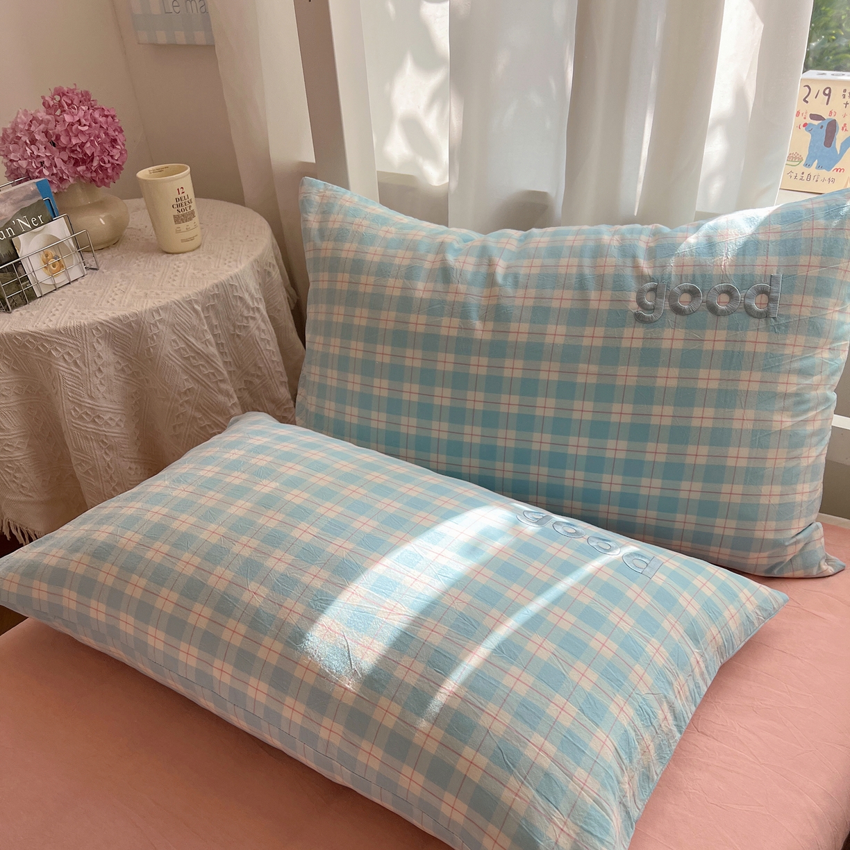 91家纺网 家纺一手货源 找家纺 丽涵家纺 2025新款全棉纯棉色织水洗棉刺绣单品枕套枕套单件单枕套-常规单人款 尚格-蓝