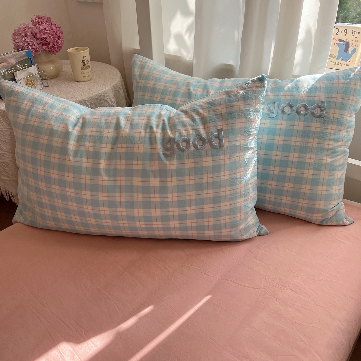 丽涵家纺 2025新款全棉纯棉色织水洗棉刺绣单品枕套枕套单件单枕套-常规单人款 尚格-蓝