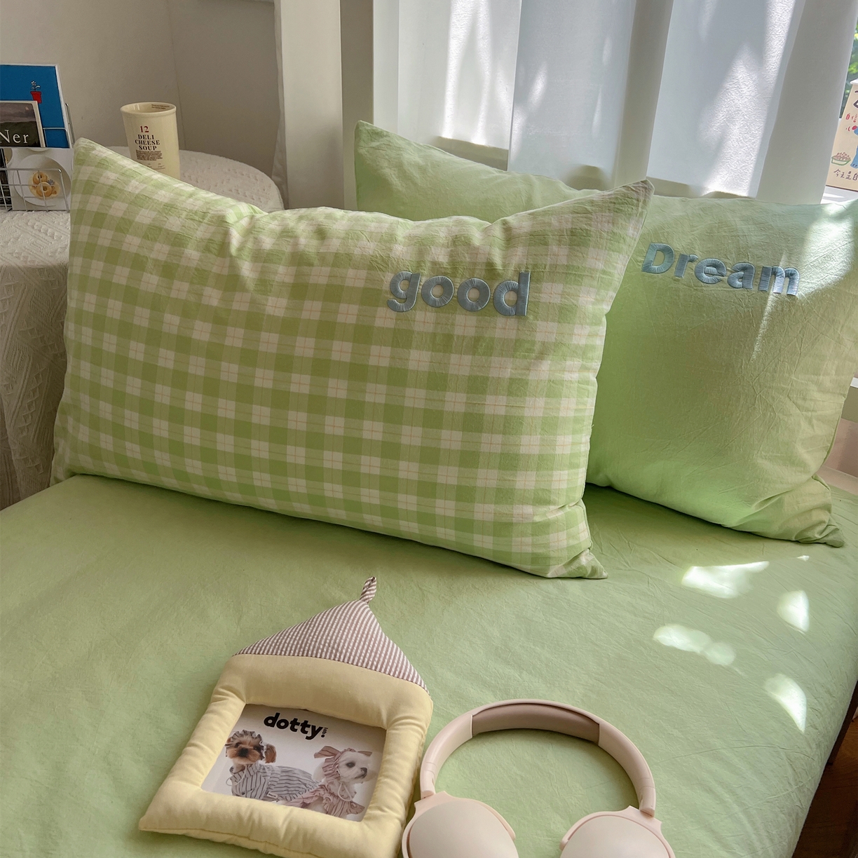 丽涵家纺 2025新款全棉纯棉色织水洗棉刺绣单品枕套枕套单件单枕套-常规单人款 尚格-绿+好梦-绿