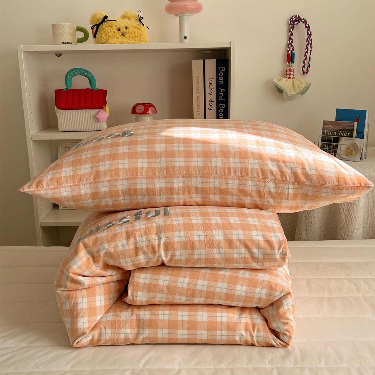 91家纺网 家纺一手货源 找家纺 丽涵家纺 2025新款全棉纯棉色织水洗棉刺绣单品枕套枕套单件单枕套-常规单人款 尚格-橘