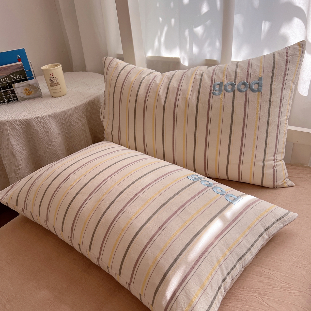 91家纺网 家纺一手货源 找家纺 丽涵家纺 2025新款全棉纯棉色织水洗棉刺绣单品枕套枕套单件单枕套-常规单人款 韵律-咖