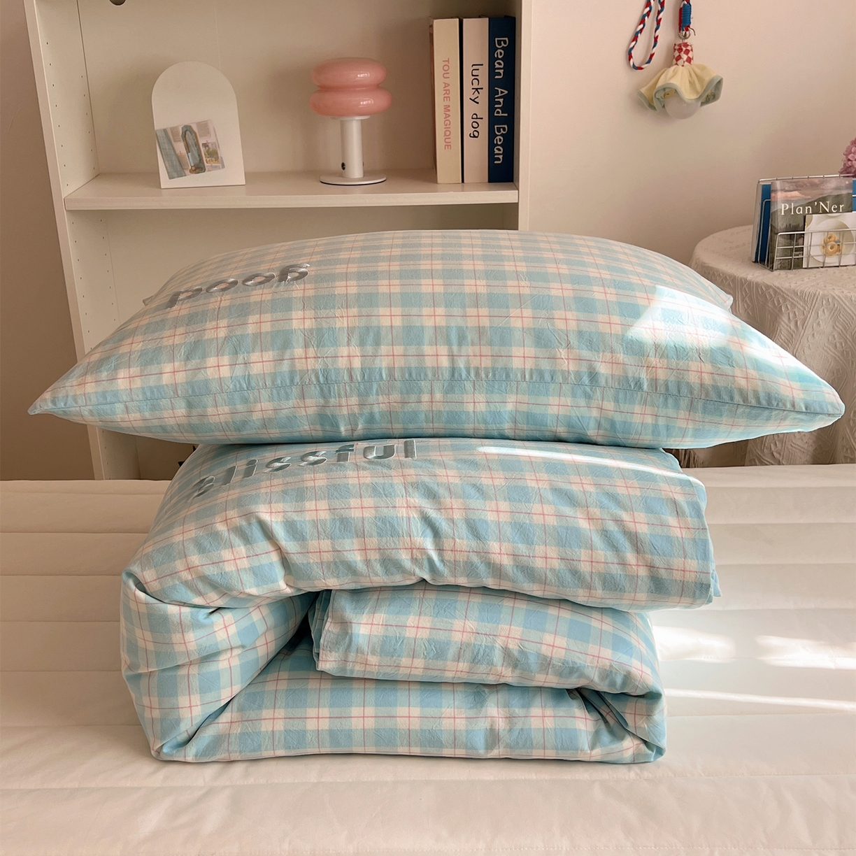 91家纺网 家纺一手货源 找家纺 丽涵家纺 2025新款全棉纯棉色织水洗棉刺绣单品枕套枕套单件单枕套-常规单人款 尚格-蓝