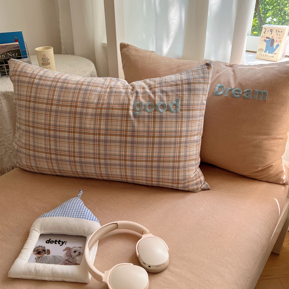 丽涵家纺 2025新款全棉纯棉色织水洗棉刺绣单品枕套枕套单件单枕套-常规单人款 青春+好梦-咖