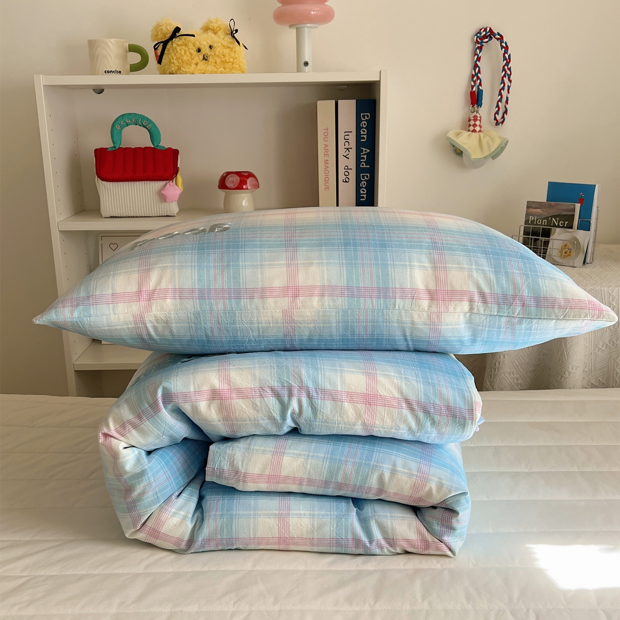 91家纺网 家纺一手货源 找家纺 丽涵家纺 2025新款全棉纯棉色织水洗棉刺绣单品枕套枕套单件单枕套-常规单人款 梦想-蓝