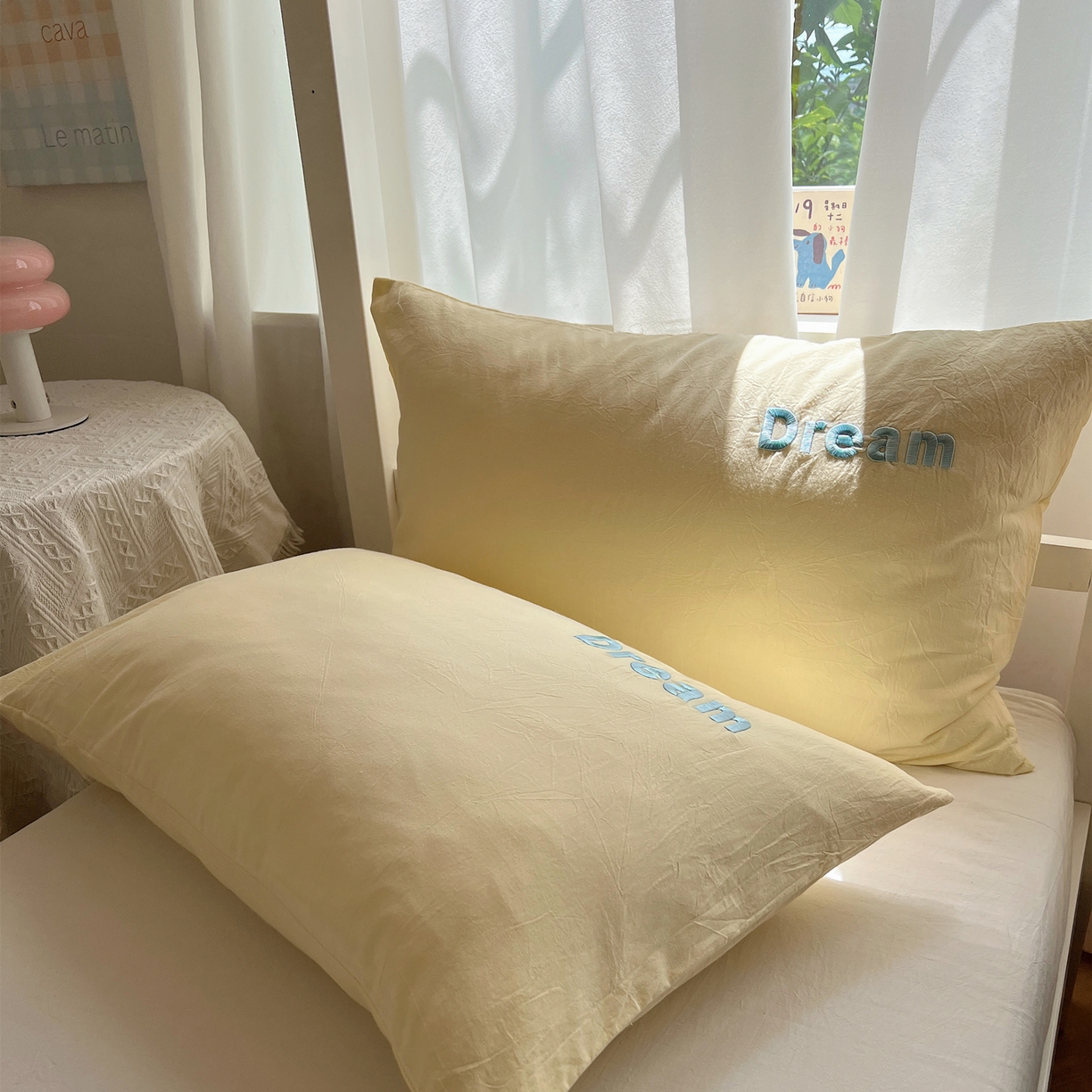 91家纺网 家纺一手货源 找家纺 丽涵家纺 2025新款全棉纯棉色织水洗棉刺绣单品枕套枕套单件单枕套-常规单人款 好梦-黄