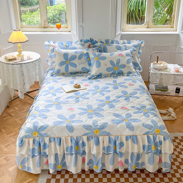 91家纺网 家纺一手货源 找家纺 （总）雨田 2022新款韩版夹棉床裙三件套