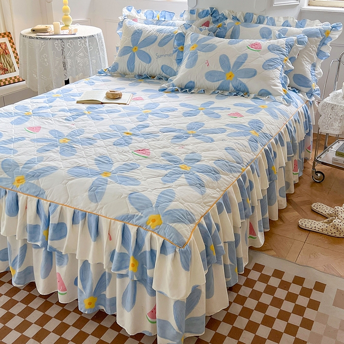 91家纺网 家纺一手货源 找家纺 （总）雨田 2022新款韩版夹棉床裙三件套