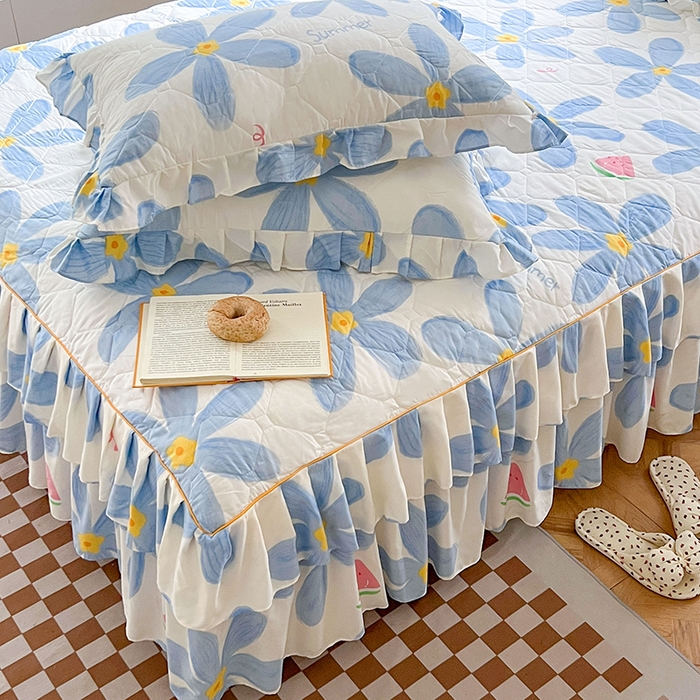 91家纺网 家纺一手货源 找家纺 （总）雨田 2022新款韩版夹棉床裙三件套