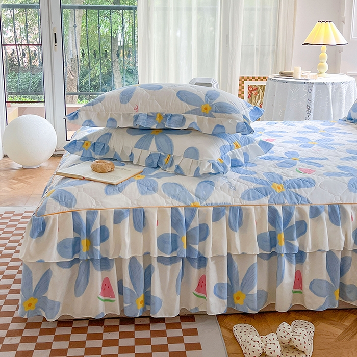 91家纺网 家纺一手货源 找家纺 （总）雨田 2022新款韩版夹棉床裙三件套