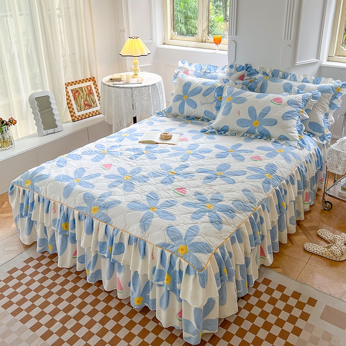 91家纺网 家纺一手货源 找家纺 （总）雨田 2022新款韩版夹棉床裙三件套