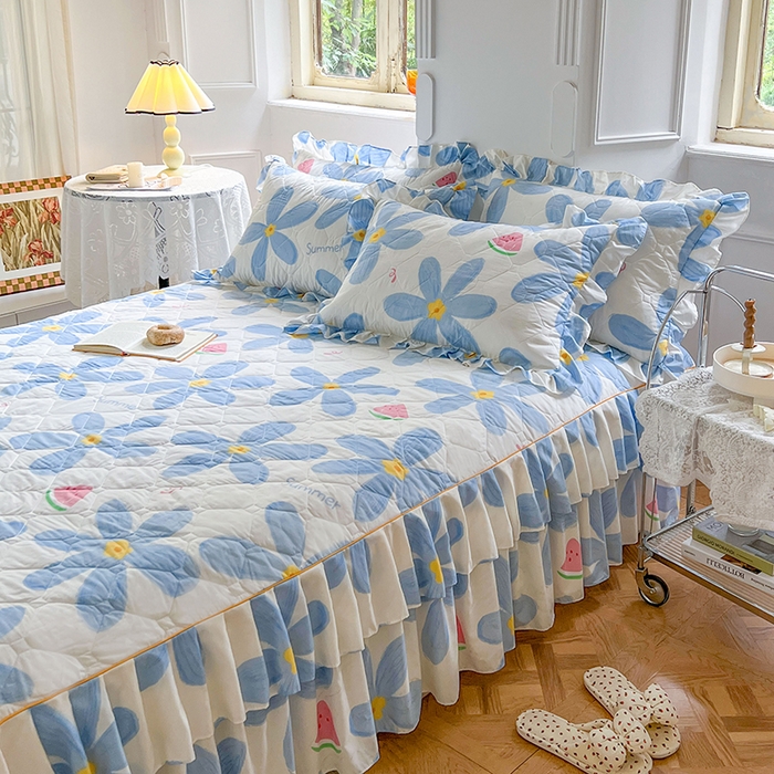 91家纺网 家纺一手货源 找家纺 （总）雨田 2022新款韩版夹棉床裙三件套