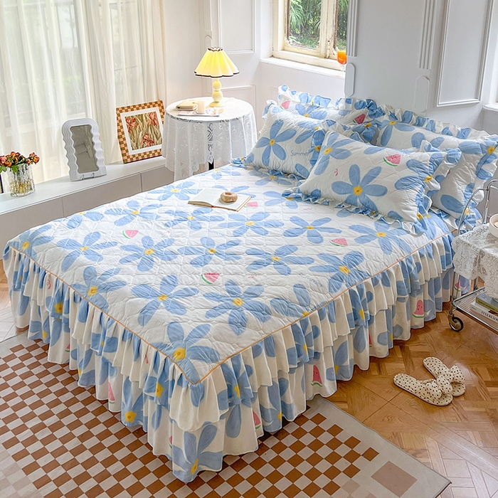 91家纺网 家纺一手货源 找家纺 （总）雨田 2022新款韩版夹棉床裙三件套