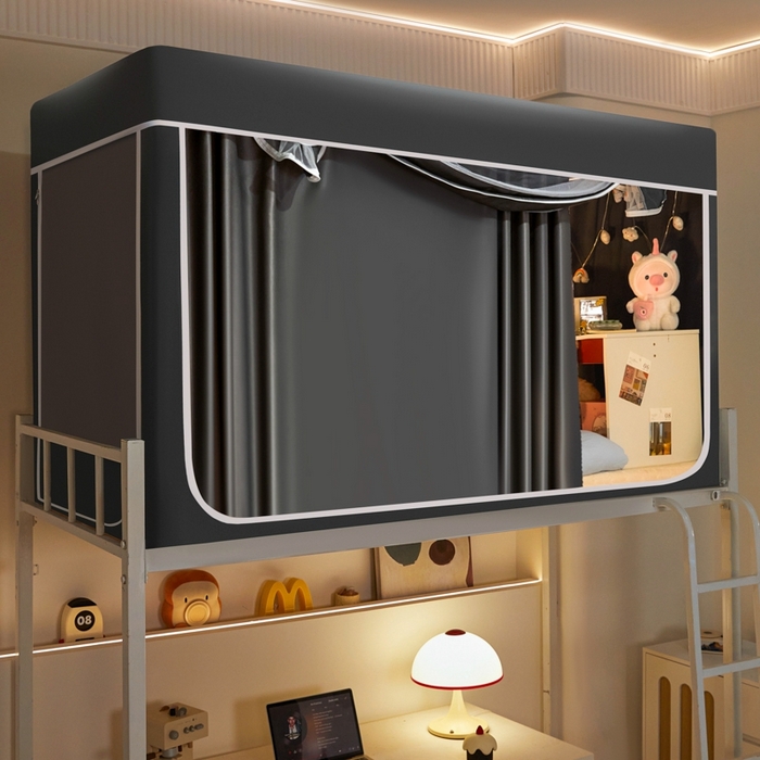 91家纺网 家纺一手货源 找家纺 世婕 2025新款高精密梭织强遮光学生宿舍卡通蚊帐 梭织-深灰