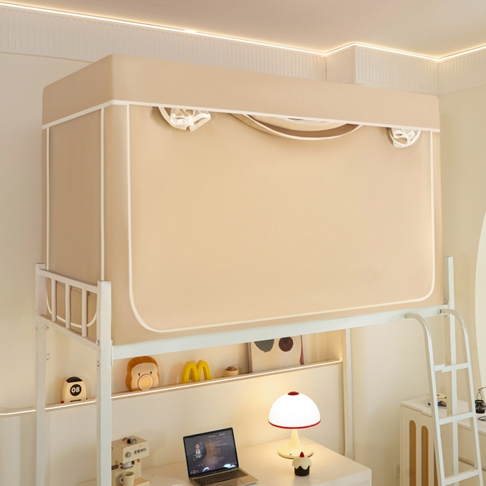 91家纺网 家纺一手货源 找家纺 世婕 2025新款高精密梭织强遮光学生宿舍卡通蚊帐 梭织-香槟