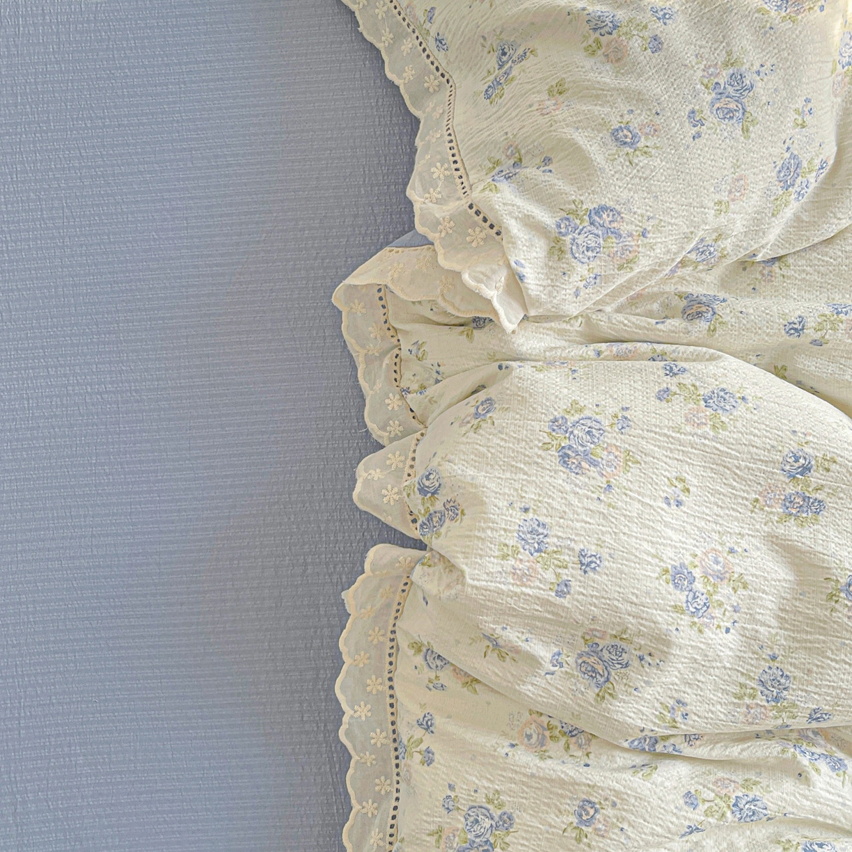 91家纺网 家纺一手货源 找家纺 水木坊 2025新款皱皱双层纱镂空花边四件套 一帘幽梦