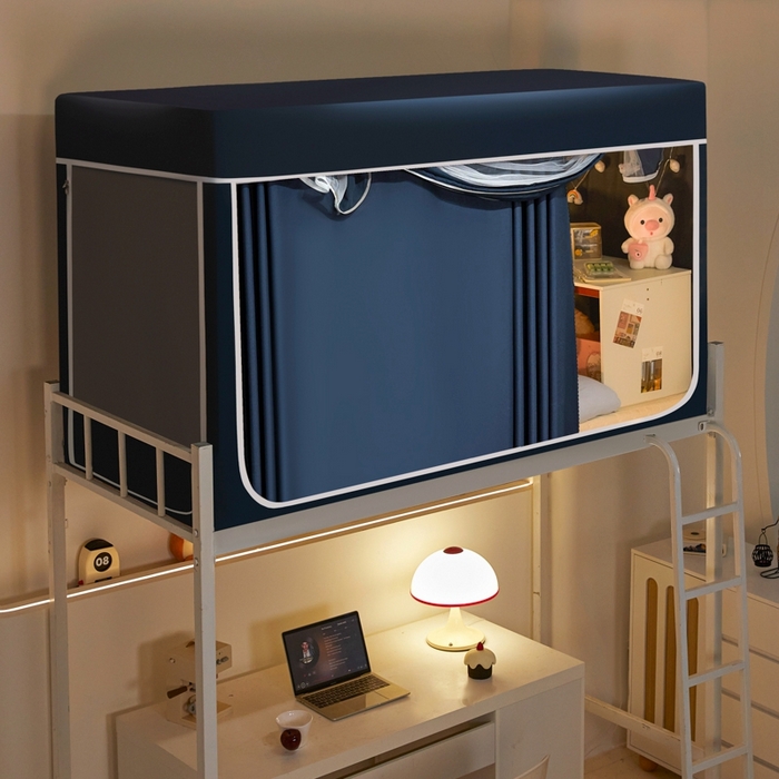 91家纺网 家纺一手货源 找家纺 世婕 2025新款高精密梭织强遮光学生宿舍卡通蚊帐 梭织-藏青