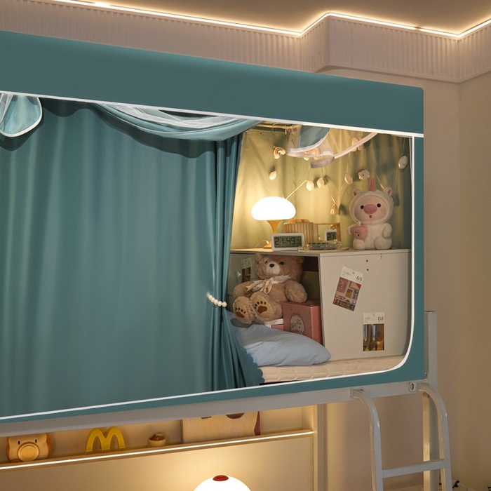 91家纺网 家纺一手货源 找家纺 世婕 2025新款高精密梭织强遮光学生宿舍卡通蚊帐 梭织-浅灰蓝