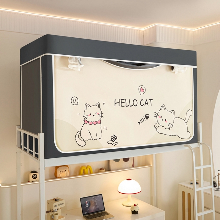 91家纺网 家纺一手货源 找家纺 世婕 2025新款高精密梭织强遮光学生宿舍卡通蚊帐 梭织-你好猫咪