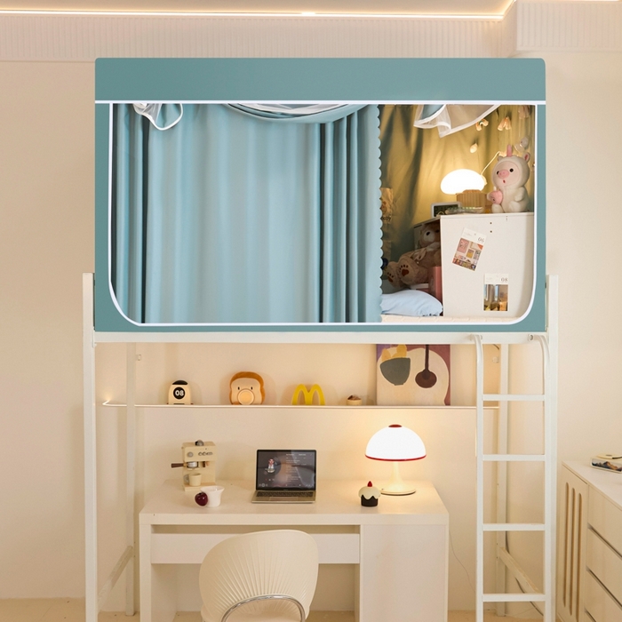 91家纺网 家纺一手货源 找家纺 世婕 2025新款高精密梭织强遮光学生宿舍卡通蚊帐 梭织-浅灰蓝