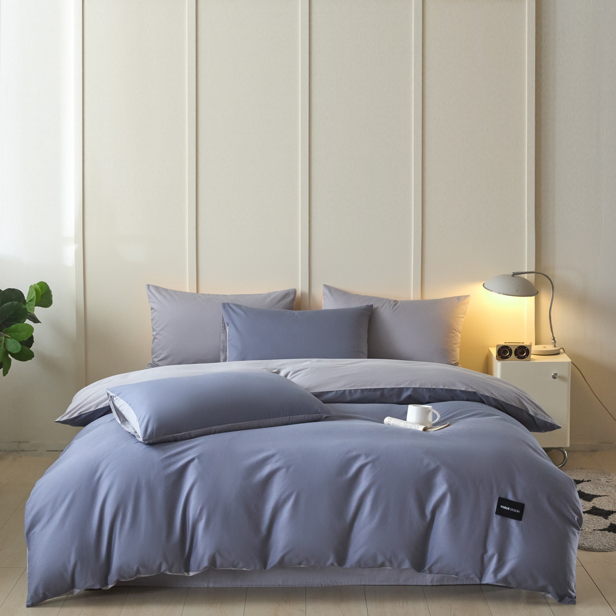 91家纺网 家纺一手货源 找家纺 乐美家纺 2025新款全棉双拼单被套 布鲁兰+石灰