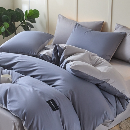 91家纺网 家纺一手货源 找家纺 乐美家纺 2025新款全棉双拼单被套 布鲁兰+石灰
