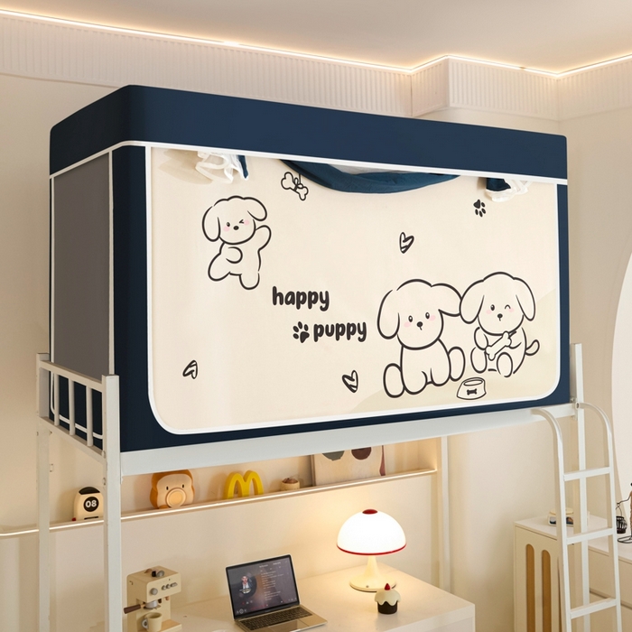 91家纺网 家纺一手货源 找家纺 世婕 2025新款高精密梭织强遮光学生宿舍卡通蚊帐 梭织-快乐小狗