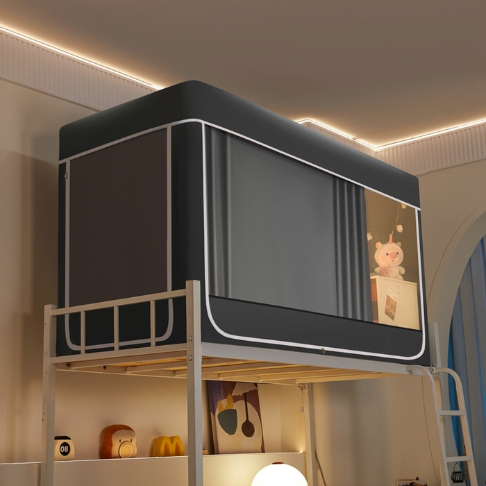 91家纺网 家纺一手货源 找家纺 世婕 2025新款高精密梭织强遮光学生宿舍卡通蚊帐 梭织-深灰