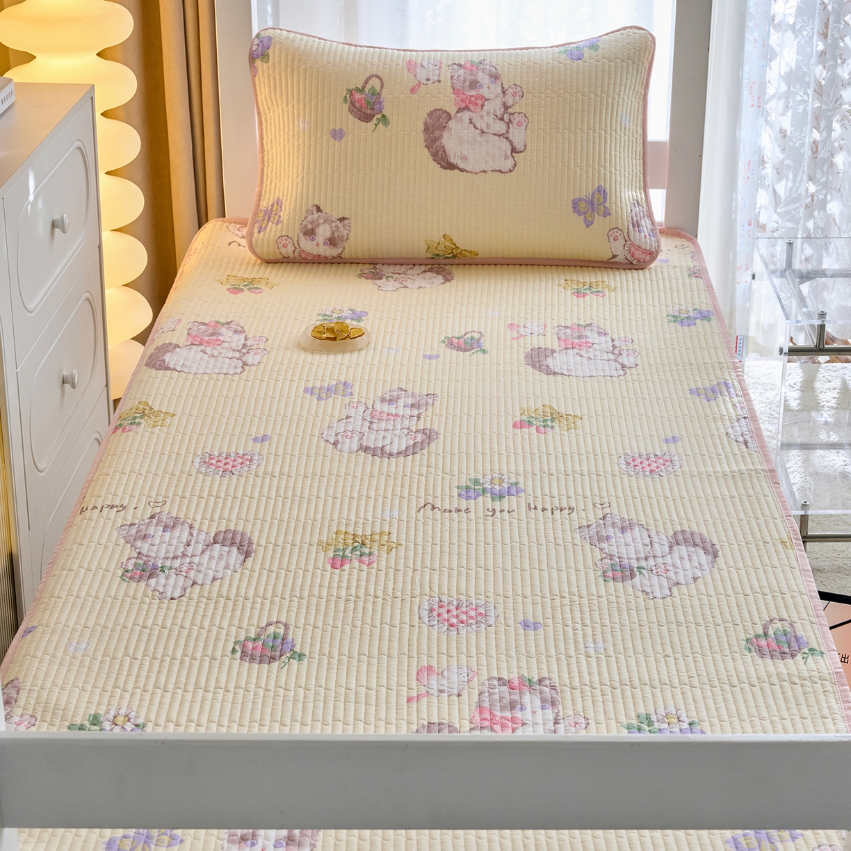 91家纺网 家纺一手货源 找家纺 X猫先生 2025小清新全棉学生床盖-新增花型 泫雅猫咪