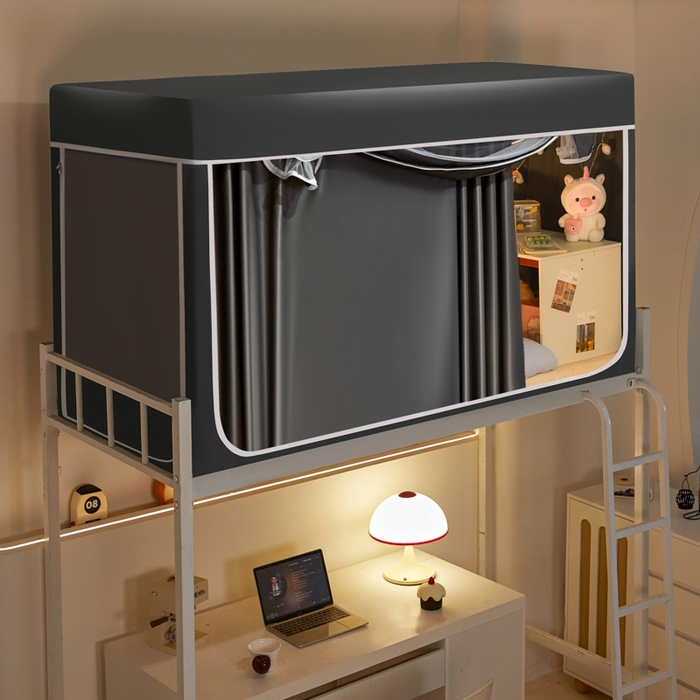 91家纺网 家纺一手货源 找家纺 世婕 2025新款高精密梭织强遮光学生宿舍卡通蚊帐 梭织-深灰