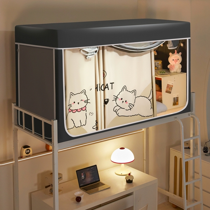 91家纺网 家纺一手货源 找家纺 世婕 2025新款高精密梭织强遮光学生宿舍卡通蚊帐 梭织-你好猫咪