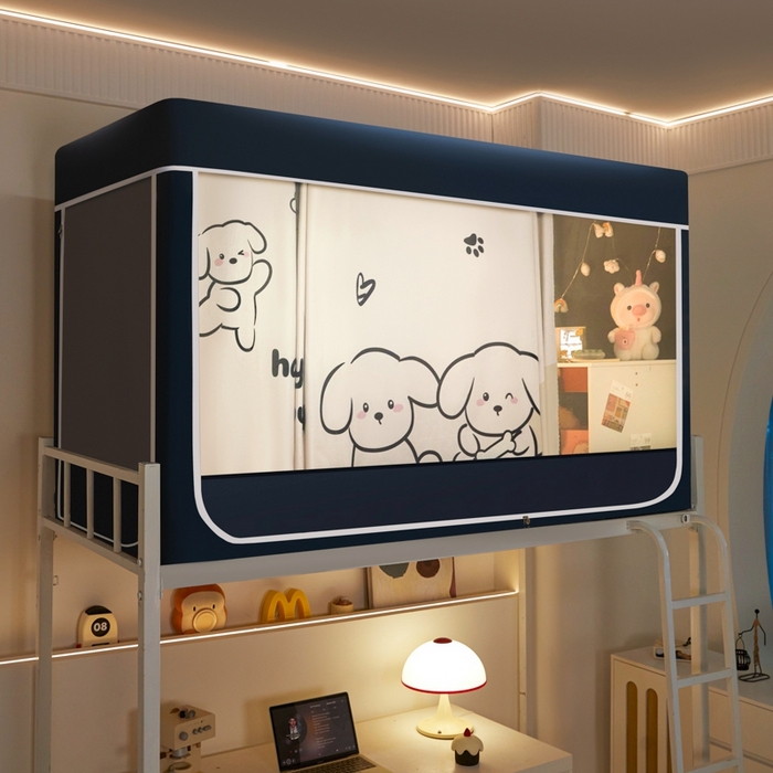 91家纺网 家纺一手货源 找家纺 世婕 2025新款高精密梭织强遮光学生宿舍卡通蚊帐 梭织-快乐小狗