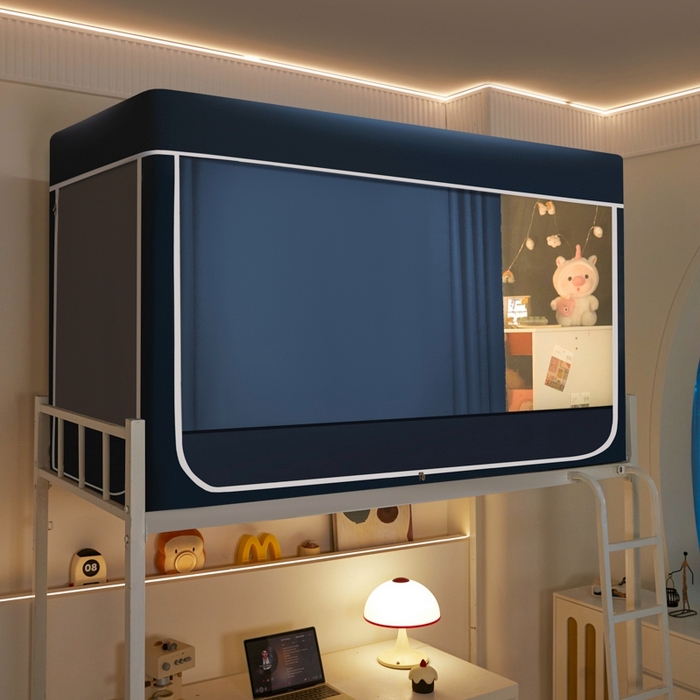 91家纺网 家纺一手货源 找家纺 世婕 2025新款高精密梭织强遮光学生宿舍卡通蚊帐 梭织-藏青