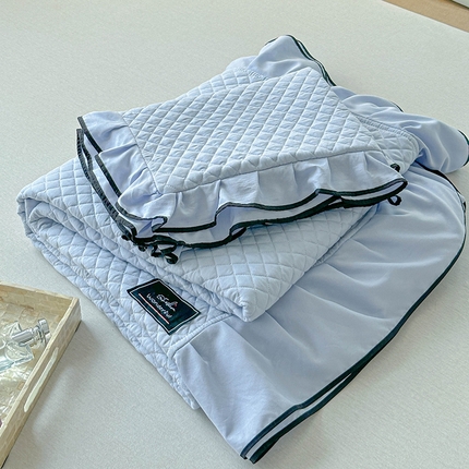 91家纺网 家纺一手货源 找家纺 （总）源舜家纺 2025新款针织赫本风仿棉黑丝花边床盖三件套